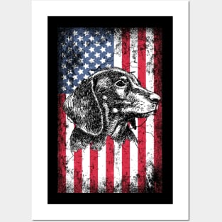 Patriotic Dachshunds American Flag Posters and Art